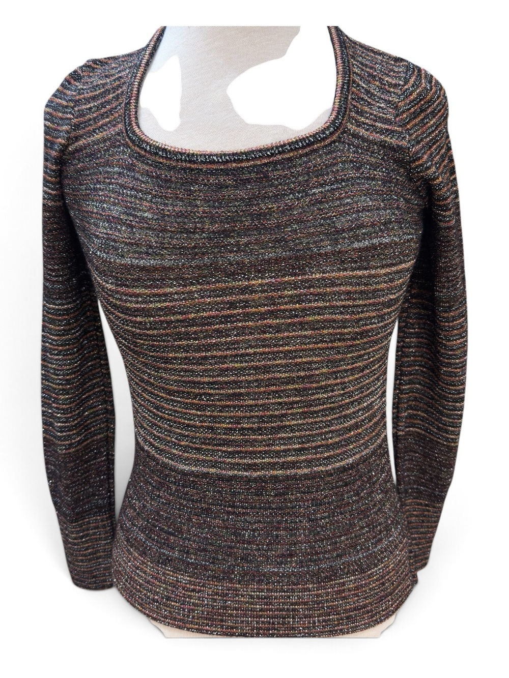 Vintage Liz Potter Keneth Knits Metallic Stripe Sweater Top Square Neck